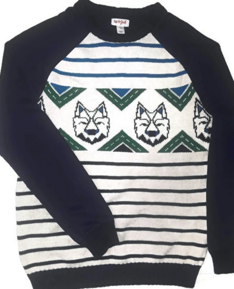 Cat & jack long sleeve stripes  wolf sweater boy L